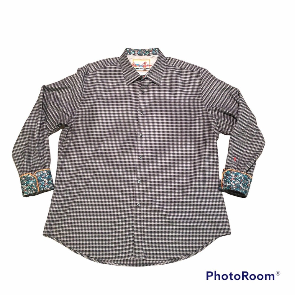 Robert Graham Men's Size 2XL Long Sleeve Flip Cuff Gray Black Hawaiian